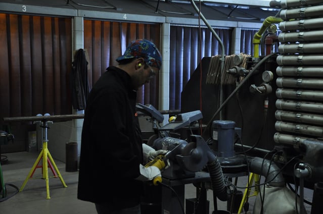 A student in the Accelerated Welding Program prepares to work in the PITC welding lab.